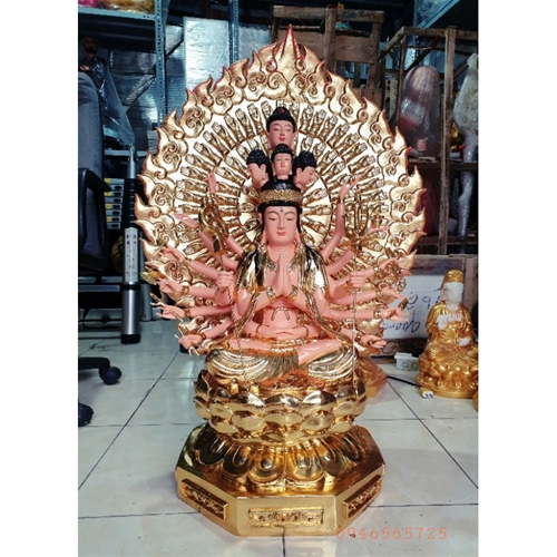 Tượng Phật Thiên thủ thiên nhãn 80cm (cả lá 90cm) dát vàng