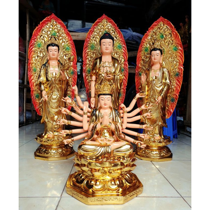 Tượng Phật mẫu Chuẩn Đề dát vàng cao 40cm
