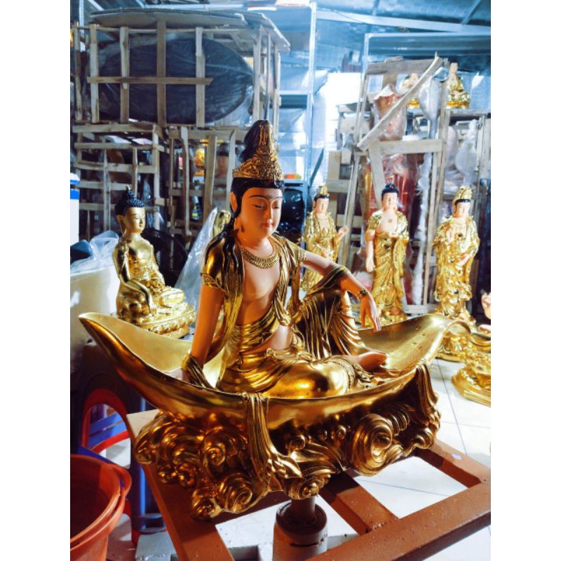Tượng Phật ngồi lá sen dát vàng 50cm