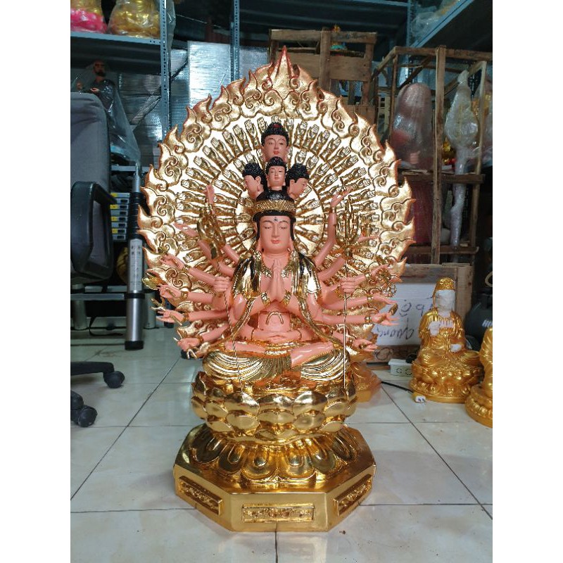 Tượng Phật Thiên thủ thiên nhãn 80cm (cả lá 90cm) dát vàng