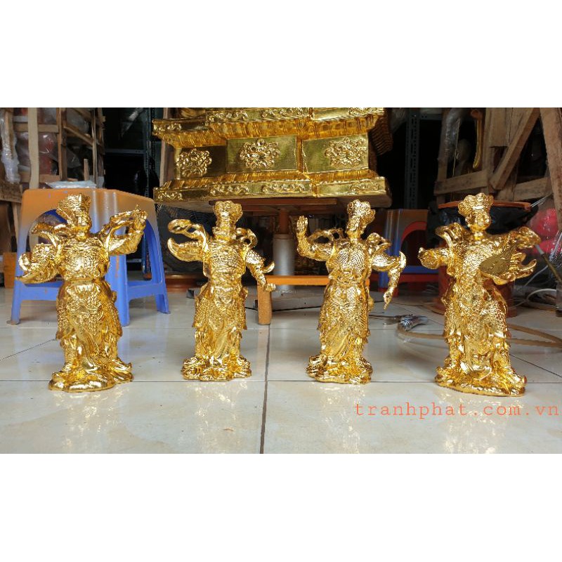 Bộ 4 tượng Tứ đại thiên vương dát vàng 20cm