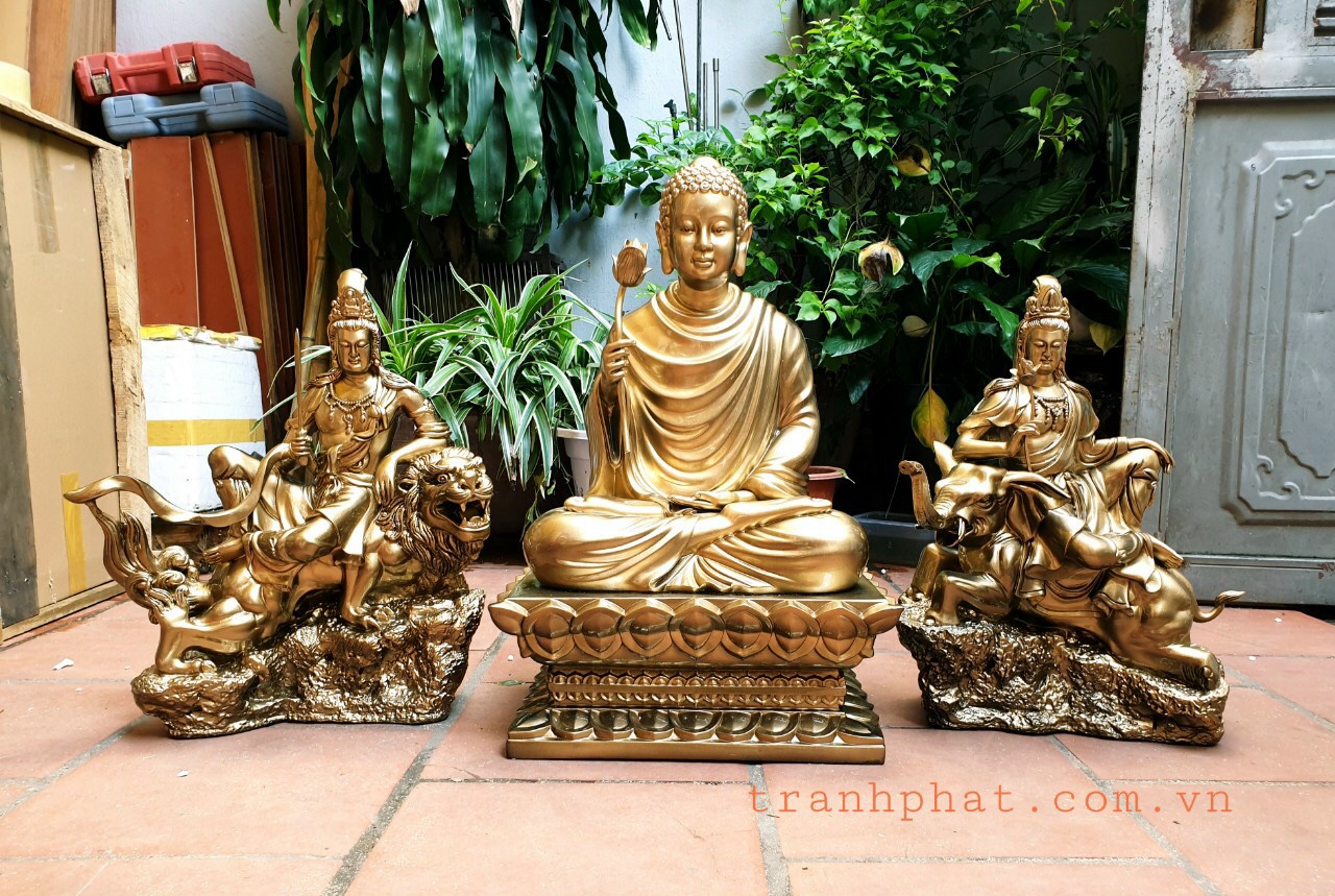 Bộ tượng Phật Bổn Sư 60cm, Văn Phù, Phổ Hiền 50cm