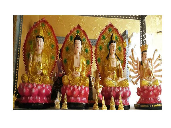 Tam thánh 50cm nhũ vàng sen hồng