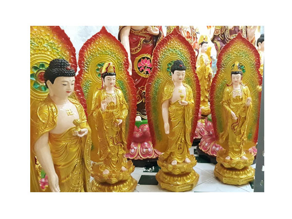 Tượng Tây phương tam thánh nhũ vàng sen vàng 66cm (có hào quang,không lắp đèn)