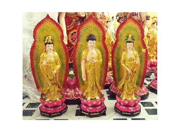 Tây phương tam thánh đứng 50cm (Nhũ sen hồng có lá đề không đèn)
