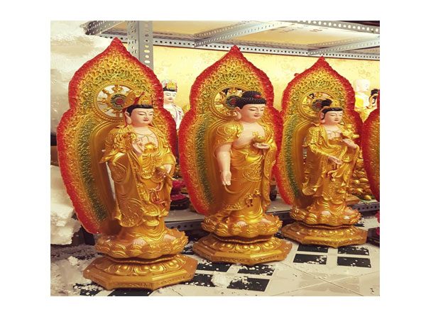 Tây phương tam thánh đứng 50cm (Nhũ sen vàng có lá đề không đèn)