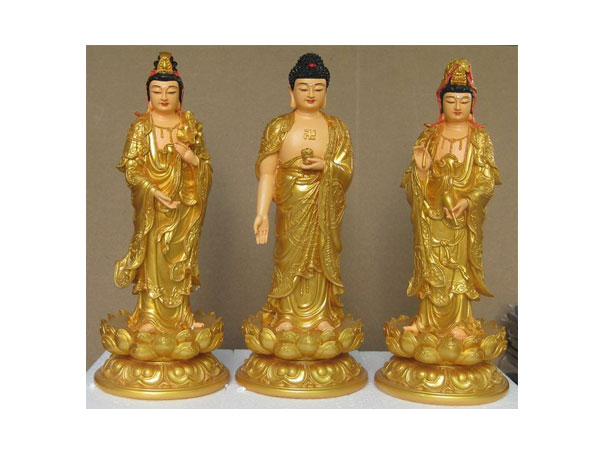Tây phương tam thánh đứng 50cm (Nhũ sen vàng không lá đề)