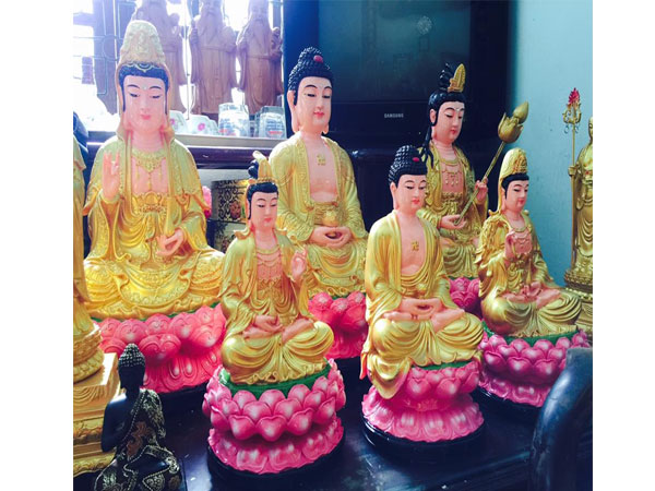 Tượng tam thánh sen hồng ngồi 30cm
