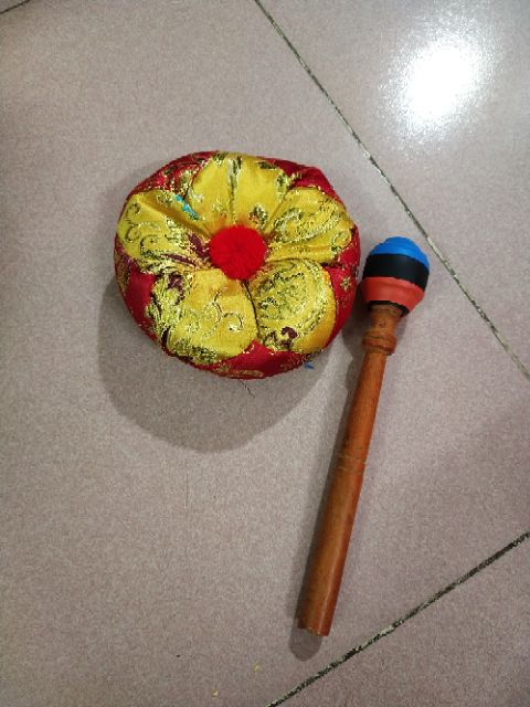 Combo đế + dùi gấm chuông, mõ cỡ 3in 3.5in 4in