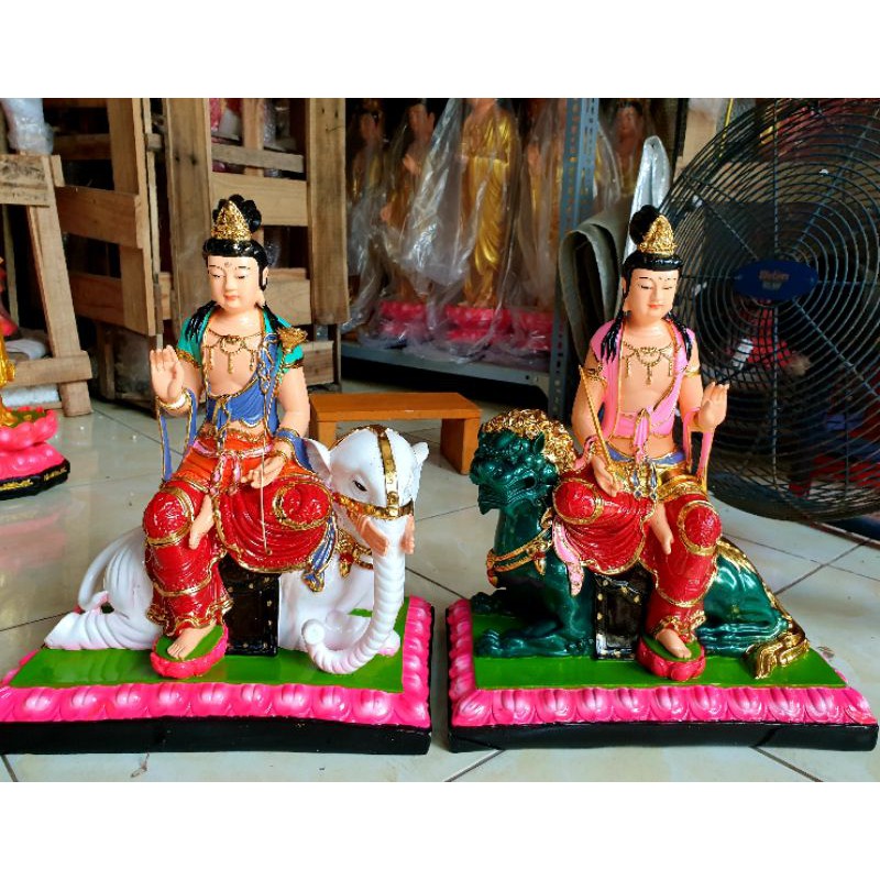 Bộ 2 pho tượng Văn Thù, Phổ Hiền vẽ màu 40cm