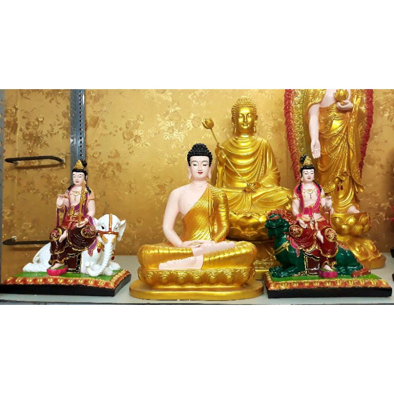 Bộ 2 pho tượng Văn Thù, Phổ Hiền vẽ màu 40cm