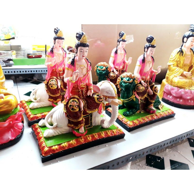 Bộ 2 pho tượng Văn Thù, Phổ Hiền vẽ màu 40cm